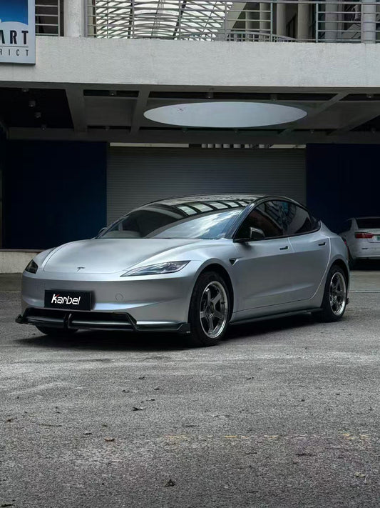 Tesla Model 3 Highland 2024-ON with Aftermarket Parts - Front Lip Dry Pre-preg Carbon Fiber/FRP from Karbel Carbon