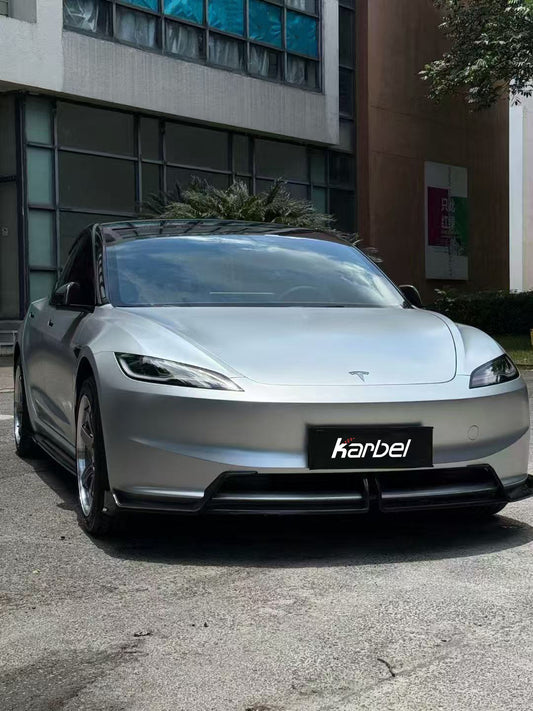 Tesla Model 3 Highland 2024-ON with Aftermarket Parts - Front Lip Dry Pre-preg Carbon Fiber/FRP from Karbel Carbon