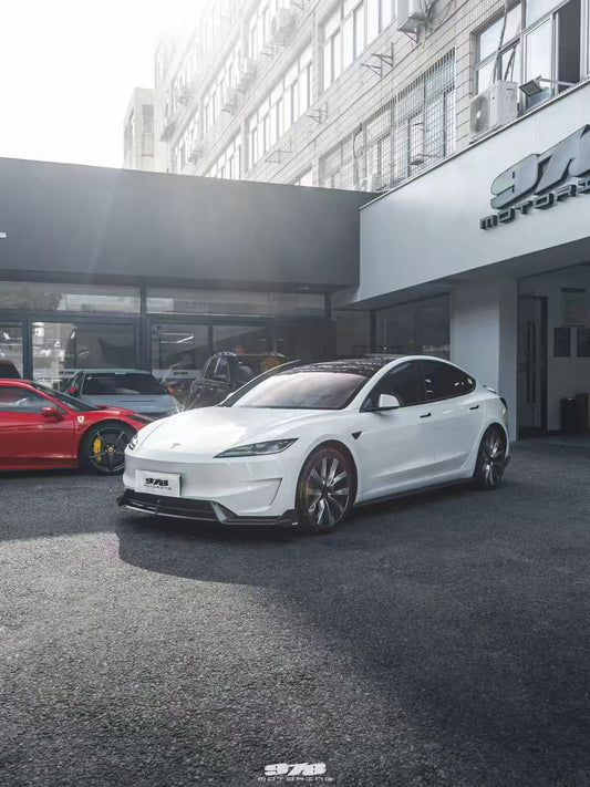 Tesla Model 3 Highland Performance 2024-ON with Aftermarket Parts - Front Lip Pre-preg Carbon Fiber/FRP from Karbel Carbon