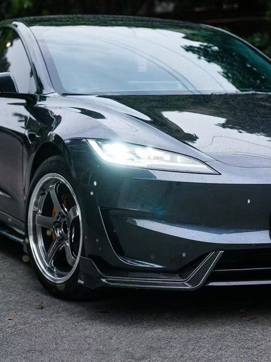 Tesla Model 3 Highland Performance 2024-ON with Aftermarket Parts - Front Lip Pre-preg Carbon Fiber/FRP from Karbel Carbon