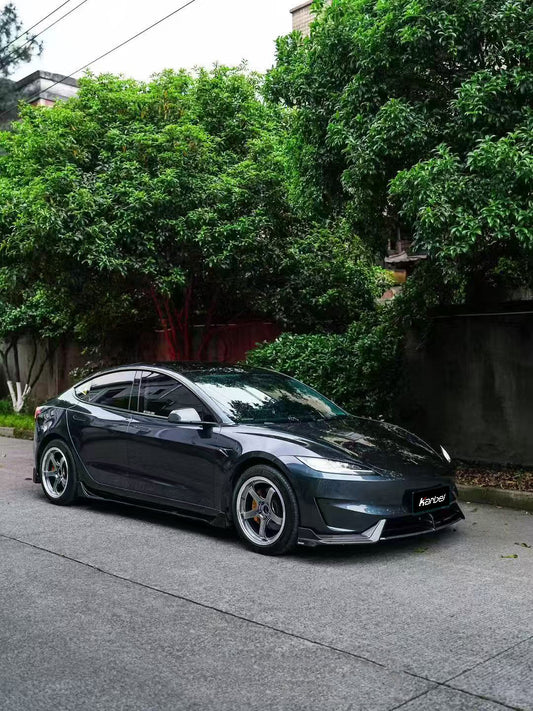 Tesla Model 3 Highland Performance 2024-ON with Aftermarket Parts - Front Lip Pre-preg Carbon Fiber/FRP from Karbel Carbon