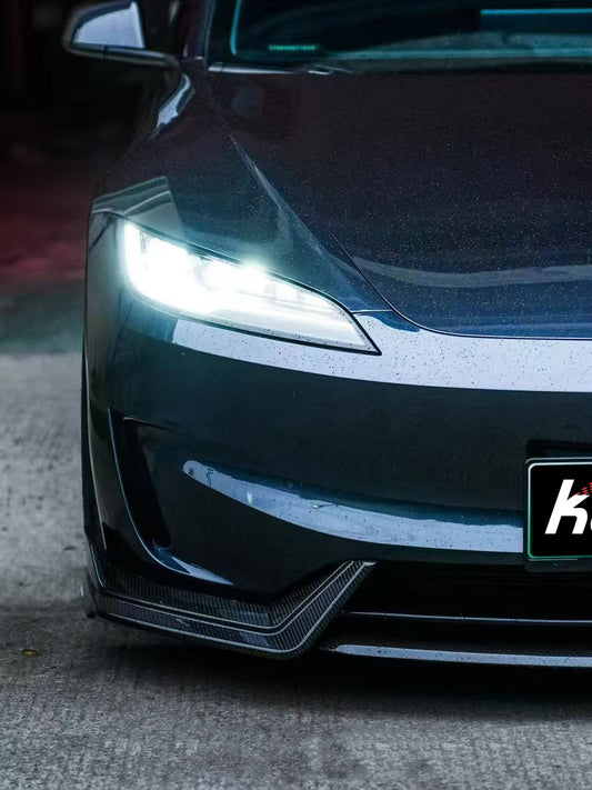 Tesla Model 3 Highland Performance 2024-ON with Aftermarket Parts - Front Lip Pre-preg Carbon Fiber/FRP from Karbel Carbon