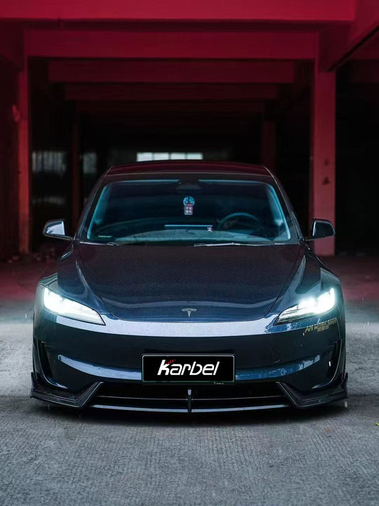 Tesla Model 3 Highland Performance 2024-ON with Aftermarket Parts - Front Lip Pre-preg Carbon Fiber/FRP from Karbel Carbon