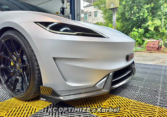 Tesla Model 3 Highland Performance 2024-ON with Aftermarket Parts - Front Lip Pre-preg Carbon Fiber/FRP from Karbel Carbon