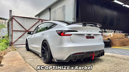 Tesla Model 3 Highland / Performance 2024-ON with Aftermarket Parts - V1 GT Style Rear Wing Dry Pre-preg Carbon Fiber/FRP from Karbel Carbon