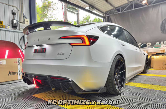 Tesla Model 3 Highland / Performance 2024-ON with Aftermarket Parts - V1 GT Style Rear Wing Dry Pre-preg Carbon Fiber/FRP from Karbel Carbon