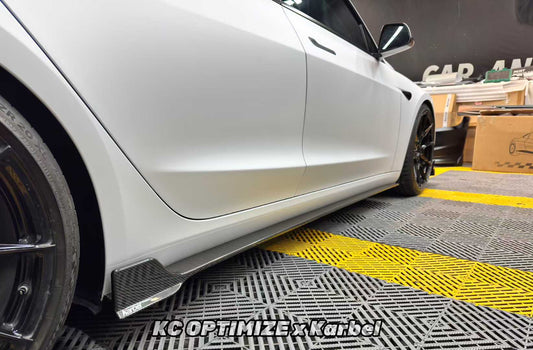 Tesla Model 3 Highland / Performance 2024-ON with Aftermarket Parts - Side Skirts Pre-preg Carbon Fiber from Karbel Carbon