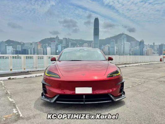 Tesla Model 3 Highland Performance 2024-ON with Aftermarket Parts - Front Canards & Upper Valences Pre-preg Carbon Fiber/FRP from Karbel Carbon