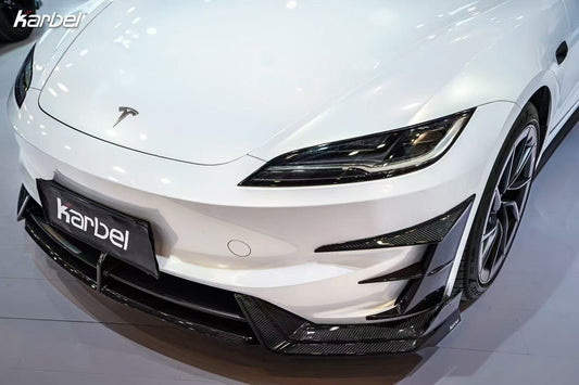 Tesla Model 3 Highland Performance 2024-ON with Aftermarket Parts - Front Lip Pre-preg Carbon Fiber/FRP from Karbel Carbon