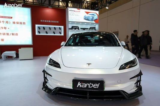 Tesla Model 3 Highland Performance 2024-ON with Aftermarket Parts - Front Canards & Upper Valences Pre-preg Carbon Fiber/FRP from Karbel Carbon