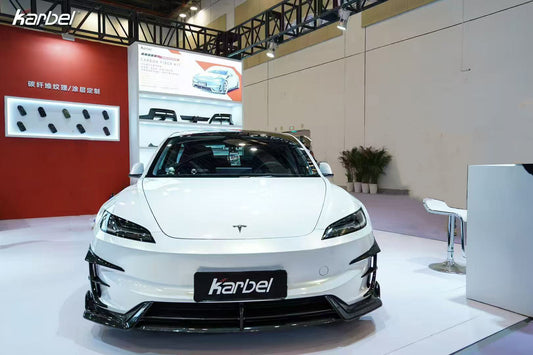 Tesla Model 3 Highland Performance 2024-ON with Aftermarket Parts - Front Canards & Upper Valences Pre-preg Carbon Fiber/FRP from Karbel Carbon
