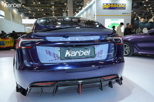 Tesla Model 3 Highland / Performance 2024-ON with Aftermarket Parts - V2 Style Rear Spoiler Pre-preg Carbon Fiber from Karbel Carbon
