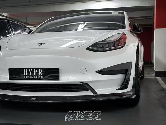 Tesla Model 3/P 2017 2018 2019 2020 2021 2022 2023 with Aftermarket Parts - Upper Valences Pre-preg Carbon Fiber from Karbel Carbon