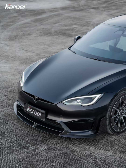 Tesla Model S 3rd Gen Late 2021-ON with Aftermarket Parts - Front Lip Dry Pre-preg Carbon Fiber from Karbel Carbon