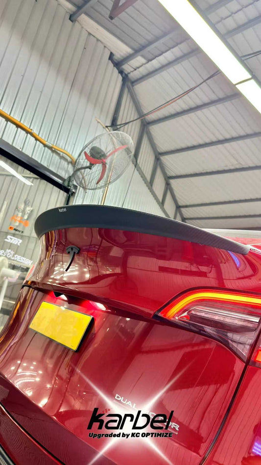 Tesla Model Y 2020-ON with Aftermarket Parts - Rear Spoiler Pre-preg Carbon Fiber from Karbel Carbon