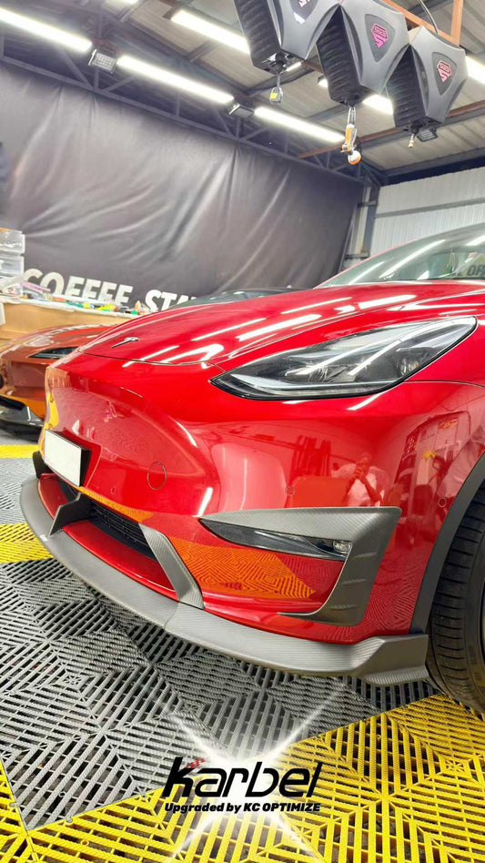 Tesla Model Y 2020-ON with Aftermarket Parts - Upper Valences Pre-preg Carbon Fiber from Karbel Carbon