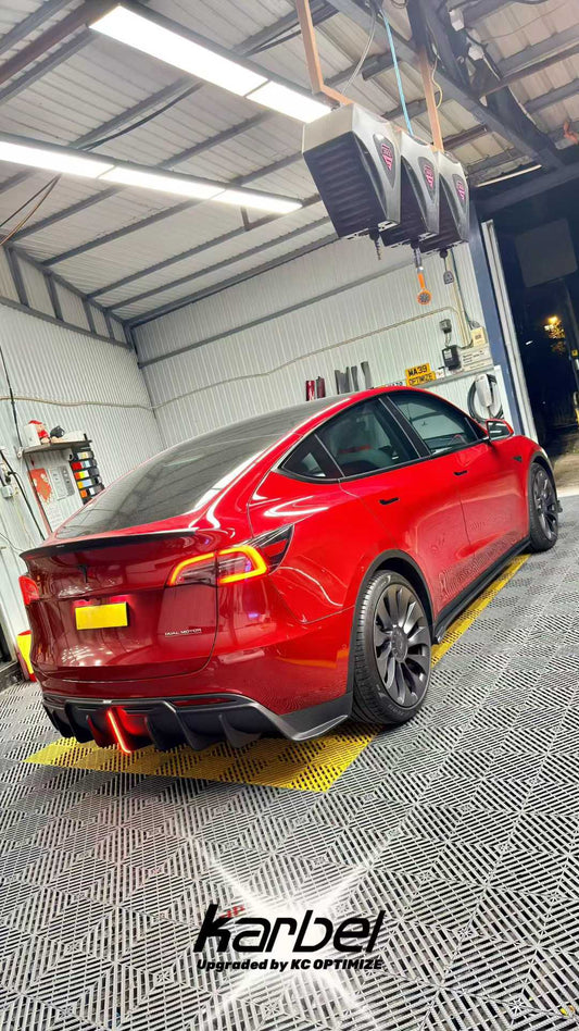 Tesla Model Y 2020-ON with Aftermarket Parts - Rear Spoiler Pre-preg Carbon Fiber from Karbel Carbon