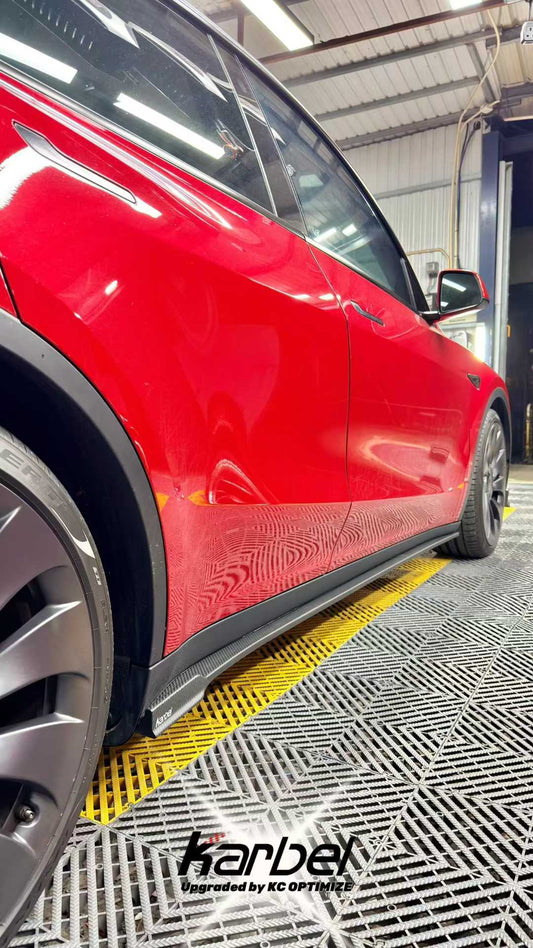 Tesla Model Y 2020-ON with Aftermarket Parts - Side Skirts Pre-preg Carbon Fiber from Karbel Carbon