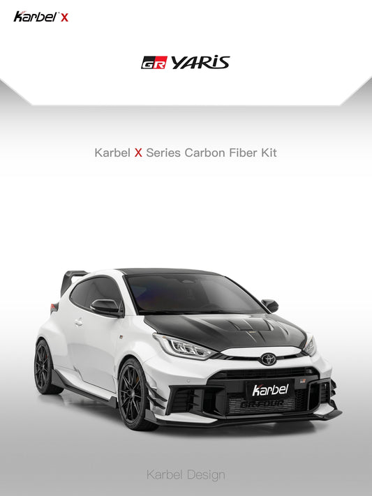 Toyota GR Yaris GXPA16 Facelift 2024-ON with Aftermarket Parts - X Front Canards Dry Pre-preg Carbon Fiber from Karbel Carbon