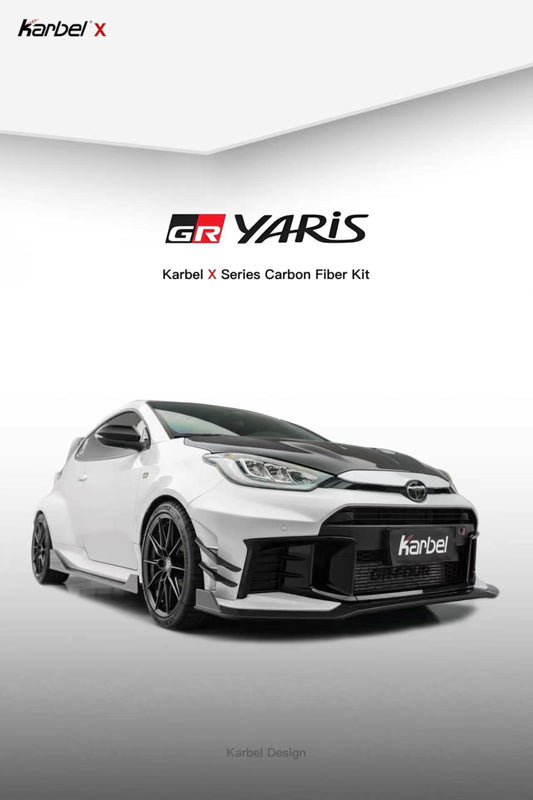 Toyota GR Yaris GXPA16 Facelift 2024-ON with Aftermarket Parts - X Front Lip Dry Pre-preg Carbon Fiber from Karbel Carbon