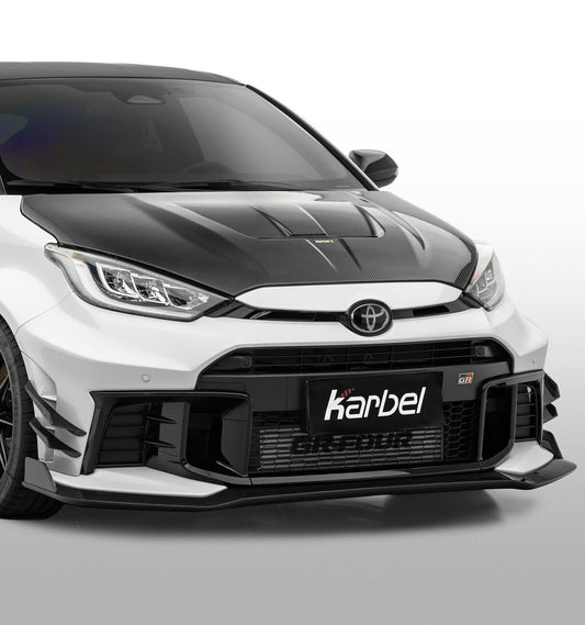 Toyota GR Yaris GXPA16 Facelift 2024-ON with Aftermarket Parts - X Front Lip Dry Pre-preg Carbon Fiber from Karbel Carbon