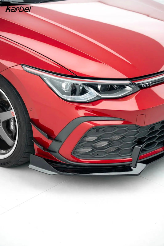 Volkswagen GTI & R-line MK8 2022 2023 2024 with Aftermarket Parts - V2 Front Canards Dry Pre-preg Carbon Fiber/FRP from Karbel Carbon