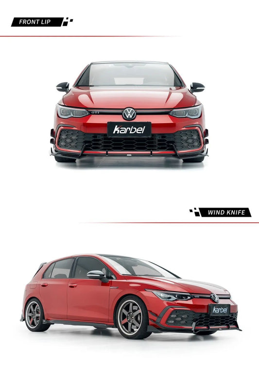 Volkswagen GTI & R-line MK8 2022 2023 2024 with Aftermarket Parts - V2 Front Canards Dry Pre-preg Carbon Fiber/FRP from Karbel Carbon