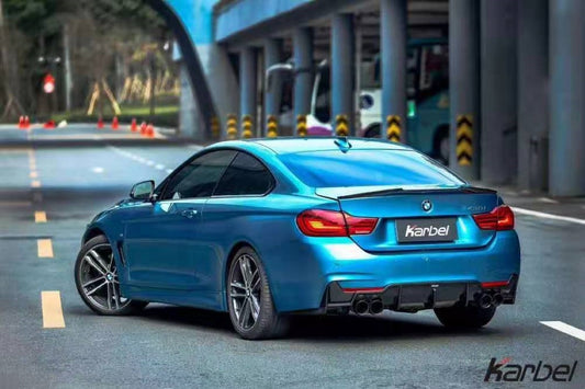 BMW 4 Series 430 440 (with M-Package bumper, does not fit base model) F32 / F33 2017 2018 2019 2020 with Aftermarket Parts - Rear Diffuser & Canards Dry Pre-preg Carbon Fiber from Karbel Carbon