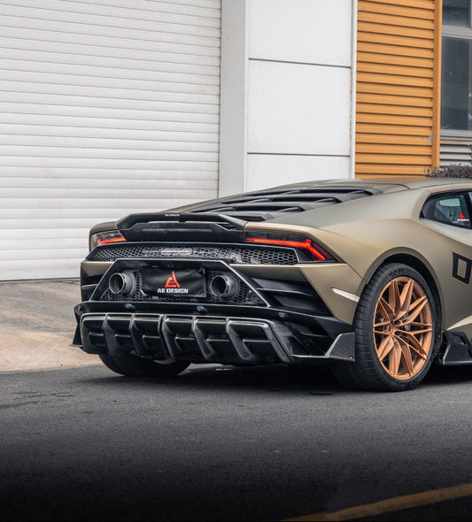 Lamborghini Huracan EVO AWD RWD 2020 2021 2022 2023 with Aftermarket Parts - Rear Diffuser & Canards Dry Pre-preg Carbon Fiber from ArmorExtend
