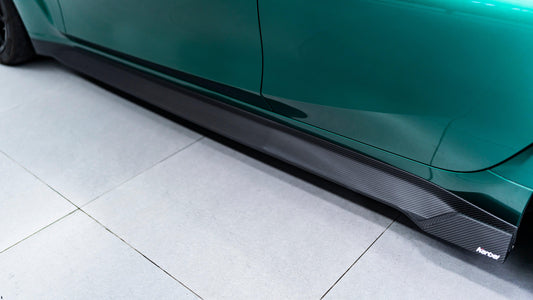 BMW M3 G80 2021-ON with Aftermarket Parts - V2 Style Carbon Fiber Side Skirts from Karbel Carbon