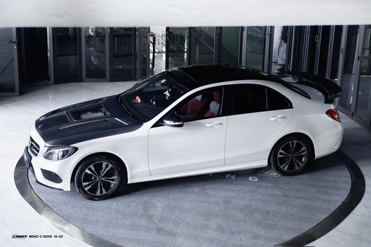 Mercedes Benz C-Class C43 C400 C300 W205 2015-2021 & C-Class C43 C300 W205 2016-2022 with CMST Tuning's Aftermarket Parts - Carbon Fiber and FRP Hood Bonnet V4 Style