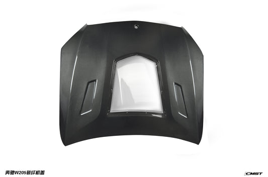 Mercedes Benz C-Class C43 C400 C300 W205 2015-2021 & C-Class C43 C300 W205 2016-2022 with CMST Tuning's Aftermarket Parts - Carbon Fiber and FRP Hood Bonnet V4 Style