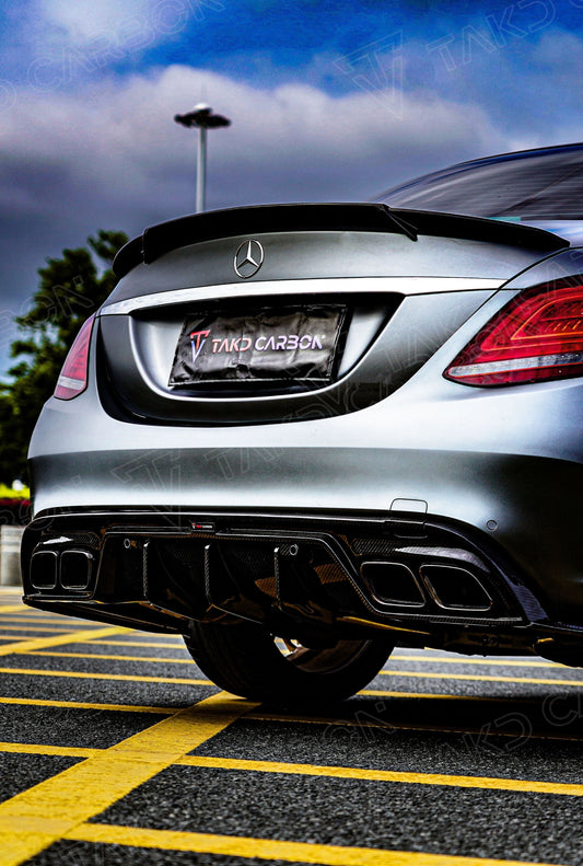 Mercedes Benz C-Class C63/C63S W205 (fits both Pre-Facelift & Facelift) W205 2015 2016 2017 2018 2019 2020 2021 with Aftermarket Parts - Rear Spoiler Pre-preg Carbon Fiber from TAKD Carbon