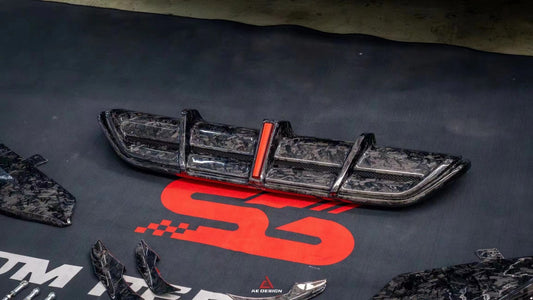 Mercedes Benz GLC43 AMG & GLC300 (with sport-package bumper, does not fit base model) W253 GLC & GLC Coupe 2020 2021 2022 2023 with Aftermarket Parts - AE Style Rear Diffuser & Canards Carbon Fiber from ArmorExtend