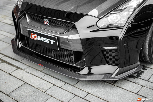 Nissan GTR Nismo Black Edition Track Eidtion Premium Base 2008-2016 (for installation on 2017-2024 vehicles, 2008-2016 hood is recommended) with Aftermarket Parts - Stage 1 Style Front Bumper & Lip (Undertray & DRL included) Carbon Fiber / FRP from CMST Tuning