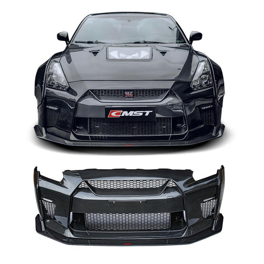 Nissan GTR Nismo Black Edition Track Eidtion Premium Base 2008-2016 (for installation on 2017-2024 vehicles, 2008-2016 hood is recommended) with Aftermarket Parts - Stage 1 Style Front Bumper & Lip (Undertray & DRL included) Carbon Fiber / FRP from CMST Tuning