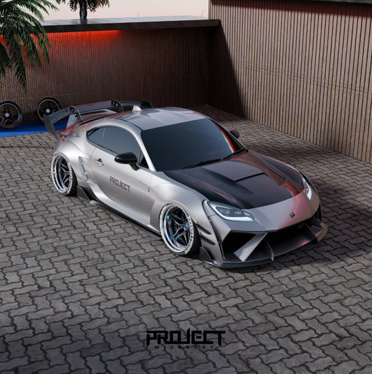 Subaru BRZ ZD8 2022-ON & Toyota GR86 ZN8 2022-ON with Aftermarket Parts - PROJECT WIDEBODY Upper & Lower Side Skirts Extensions Carbon Fiber / FRP from CMST Tuning