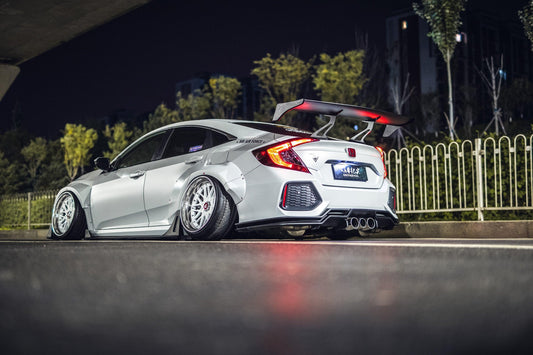 Honda Civic 10th Gen FC1 FC2 SI 2016 2017 2018 2019 2020 2021 (diffuser also compatible with ROBOT CRAFTSMAN rear bumper) with Aftermarket Parts - Rear Diffuser & Bumper Carbon Fiber / FRP from Robot Craftsman