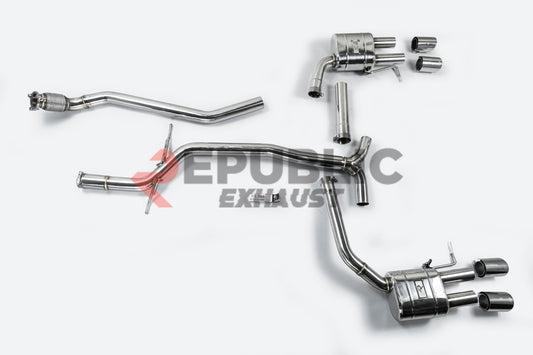 Audi A4 B8 Quattro 2009 2010 2011 2012 2013 2014 2015 2016 (2.0T) with Aftermarket Parts - Catback Exhaust Quad Exit Tips Titanium / Stainless Steel from Republic Exhaust