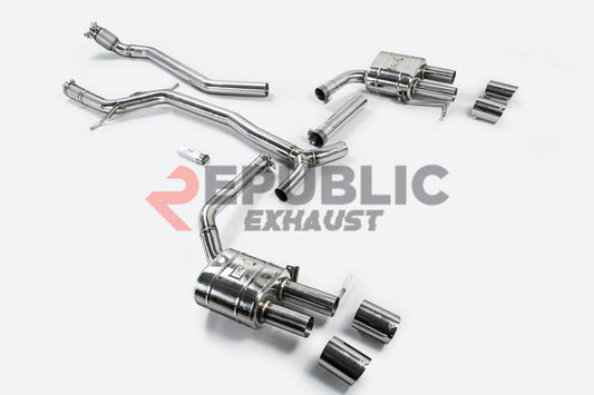 Audi A4 B8 Quattro 2009 2010 2011 2012 2013 2014 2015 2016 (2.0T) with Aftermarket Parts - Catback Exhaust Quad Exit Tips Titanium / Stainless Steel from Republic Exhaust