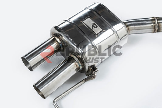 Audi A4 B8 Quattro 2009 2010 2011 2012 2013 2014 2015 2016 (2.0T) with Aftermarket Parts - Catback Exhaust Quad Exit Tips Titanium / Stainless Steel from Republic Exhaust