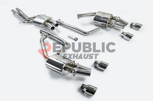 Audi A6 C7 C7.5 2013 2014 2015 2016 2017 2018 (3.0T) with Aftermarket Parts - Catback Exhaust Quad Exit Tips Titanium / Stainless Steel from Republic Exhaust