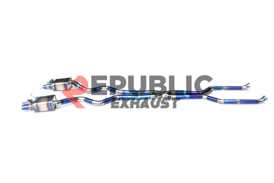 BMW M3 E92 E93 2007 2008 2009 2010 2011 2012 2013 (4.0L) with Aftermarket Parts - Catback Exhaust Quad Exit Tips Titanium / Stainless Steel from Republic Exhaust