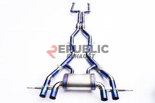 BMW M3 G80 2021-ON (3.0T) with Aftermarket Parts - Catback Exhaust Quad Exit Tips Titanium / Stainless Steel from Republic Exhaust