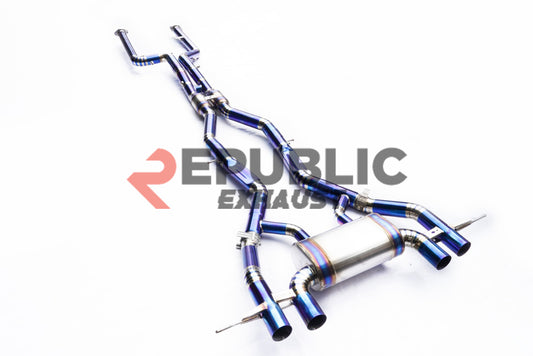 BMW M4 G82 2021-ON (3.0T) with Aftermarket Parts - Catback Exhaust Quad Exit Tips Titanium / Stainless Steel from Republic Exhaust