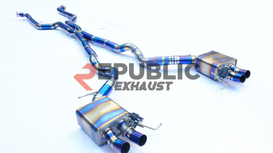 BMW M6 F06 2013 2014 2015 2016 2017 2018 2019 (4.4T) with Aftermarket Parts - Catback Exhaust Quad Exit Tips Titanium / Stainless Steel from Republic Exhaust