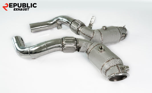 BMW X5M X5MC F85 & X6M X6MC F86 2015 2016 2017 2018 2019 (4.4T) with Aftermarket Parts - 100 & 200 & 300 CELL & Test Pipe/No Cat Downpipe Stainless Steel from Republic Exhaust