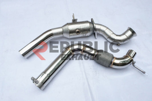 Ford Mustang Ecoboost S550.1 S550.2 2015 2016 2017 2018 2019 2020 2021 2022 2023 (2.3T) with Aftermarket Parts - 100 & 200 & 300 CELL & Test Pipe/No Cat Downpipe Stainless Steel from Republic Exhaust