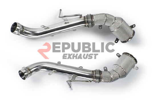 McLaren 650S 2012 2013 2014 2015 2016 (3.8T) with Aftermarket Parts - 100 & 200 & 300 CELL & Test Pipe/No Cat Downpipe Stainless Steel from Republic Exhaust