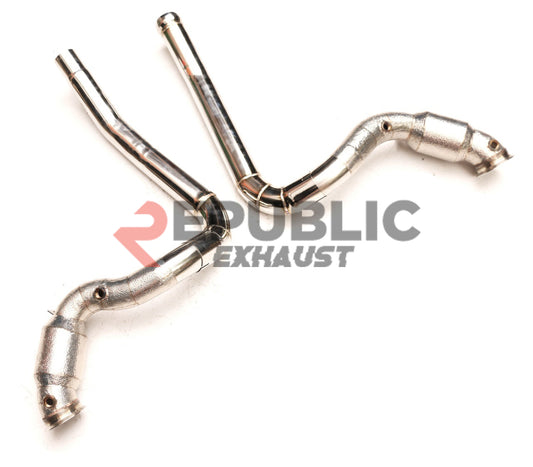 Mercedes Benz AMG GT GTS GTC GTR 2015 2016 2017 2018 2019 2020 2021 (4.0T) with Aftermarket Parts - 100 & 200 & 300 CELL & Test Pipe/No Cat Downpipe Stainless Steel from Republic Exhaust